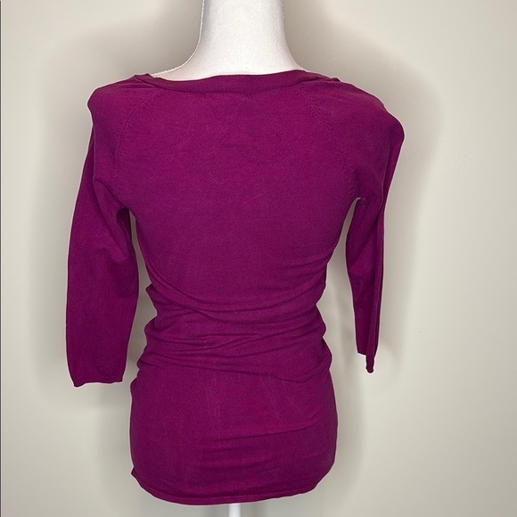 NY & Co Magenta 3/4 Sleeve Top With Square Neckline XS - Picture 3 of 8